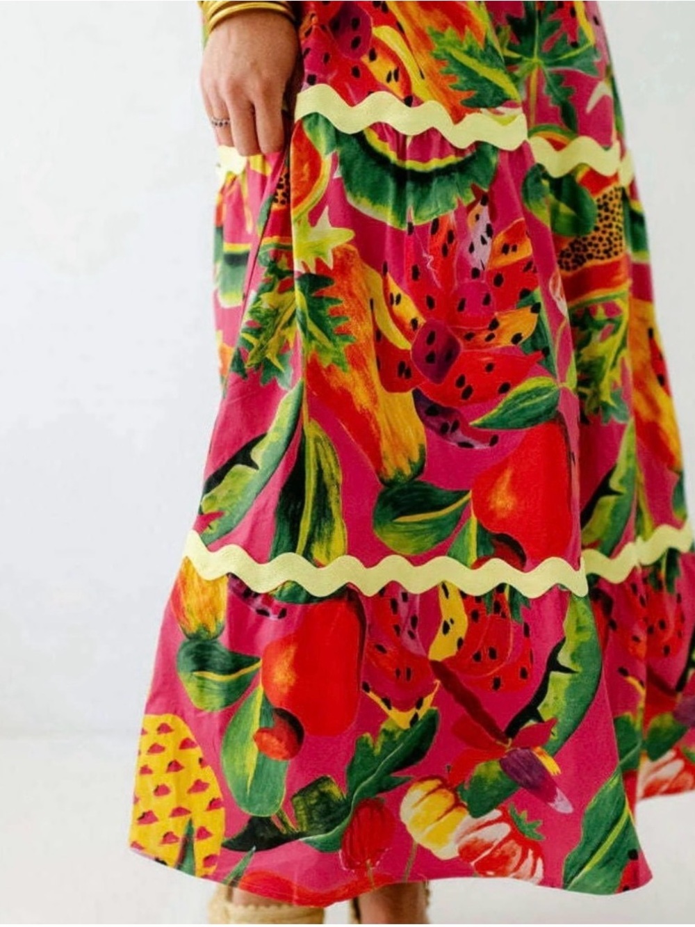 Victoria Dunn Vibrant Floral Maxi Skirt in Fuchsia, Green and Yellow